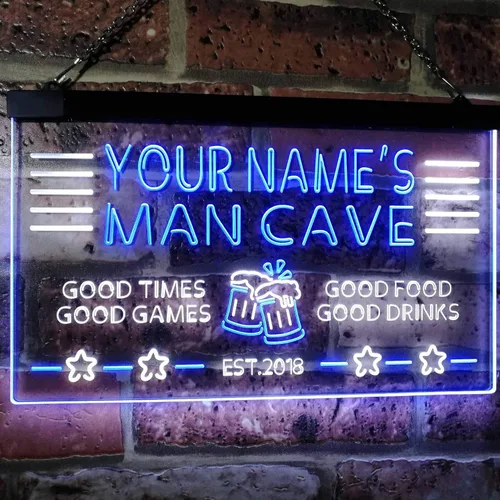 Miniatura 2 de ADVPRO Nombre personalizado Hombre Cueva Home Bar Est. Year Letrero de neón LED de doble color, blanco y azul, 16 x 12 pulgadas st6s43-x0012a-tm-wb