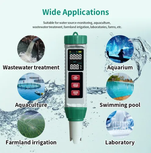 Miniatura 7 de Medidor de pH y probador de sal de piscina, medidor digital 5 en 1 de salinidad pH EC temperatura TDS para calidad del agua, probador de agua