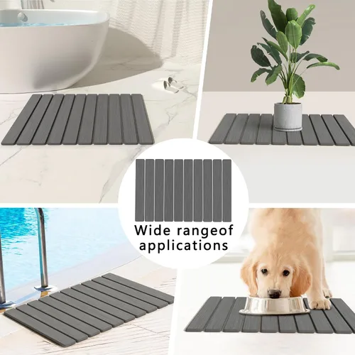 Miniatura 7 de Alfombra de Baño Plegable de Piedra 60x39cm Alfombra de Baño de Tierra de Diatomeas de Secado Rápido con Base Antideslizante de PVC Alfombra Gris