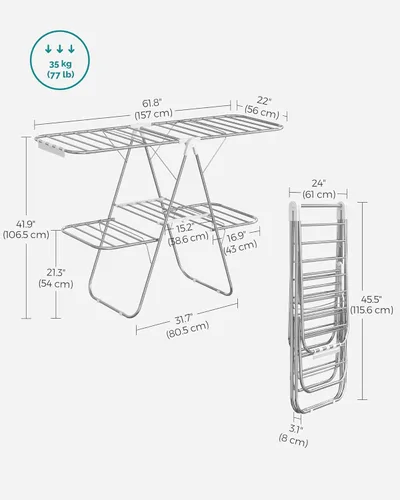 Miniatura 6 de SONGMICS ULLR053W01V1 - Tendedero plegable de dos niveles para ropa, estante de secado de ropa para lavandería, secador de ropa independiente