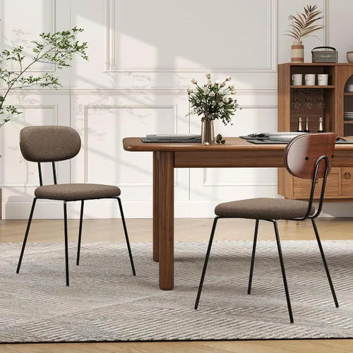 Miniatura 11 de LSSPAID Juego de 2 sillas de comedor tapizadas de tela de lino con respaldo de madera doblada de nogal, sillas de cocina modernas de mediados