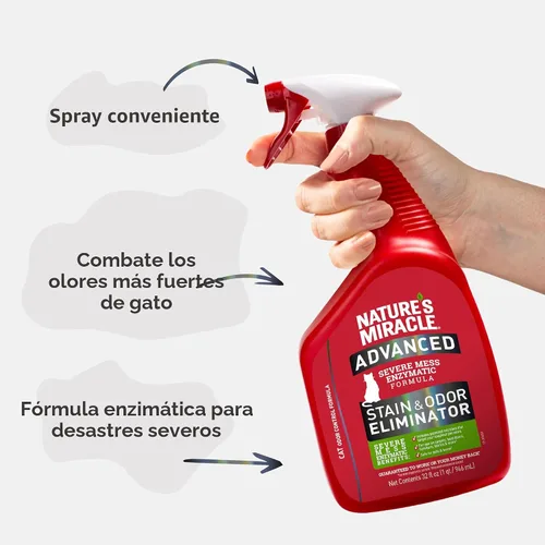 Miniatura 5 de Nature's Miracle Advanced Spray Eliminador de Manchas y Olores para Gatos, Fórmula Enzimática para Suciedad Severa, 32 fl oz