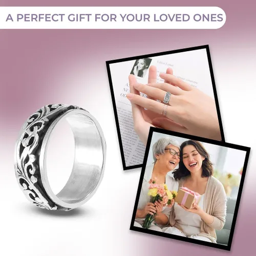 Miniatura 6 de Shop LC - Anillo giratorio de plata de ley 925, diseño de lunas y estrellas, anillo antiansiedad para mujeres y hombres, chapado en platino, regalo
