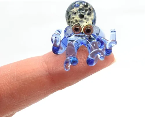 Miniatura 14 de Pulpo diminutas micro figuras sopladas a mano de vidrio de color arte animales coleccionables regalo decoración del hogar (negro)