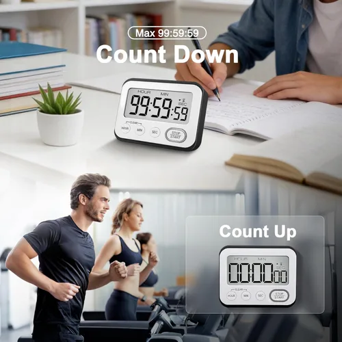 Miniatura 2 de Temporizador de cocina digital magnético con alarma potente, pantalla LCD grande silenciosa/con pitido, multifunción para maestros, aula, niños