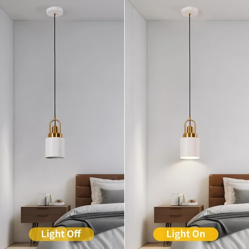 Miniatura 6 de Lámpara colgante cilíndrica blanca moderna de 5.11 pulgadas de diámetro, adecuada para isla de cocina, fregadero, comedor, dormitorio, pasillo