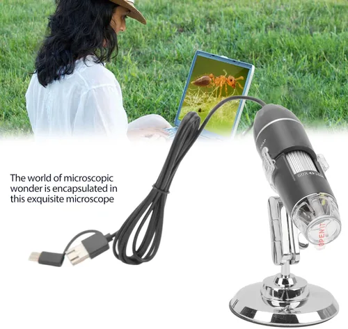 Miniatura 2 de Ciciglow Microscopio digital portátil de mano, 50-1600X con LED ajustable y soporte, USB para teléfono móvil Android portátil