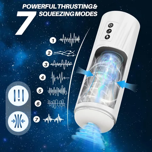 Miniatura 3 de Masturbador masculino automático con vibración para hombres con 7 modos de empuje y apriete, manga texturizada realista 3D mejorada, manos libres