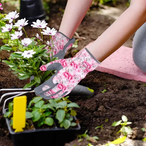 Miniatura 7 de Guantes de jardinería de cuero para mujer, guantes de jardín a prueba de espinas, guantes de trabajo para pantalla táctil, regalos