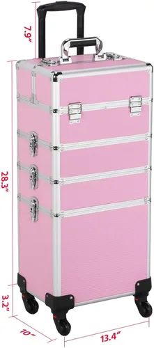 Miniatura 3 de Topeakmart Estuche de maquillaje profesional 4 en 1, estuche de aluminio grande para cosméticos, estuche de maquillaje Tavel, organizador de belleza