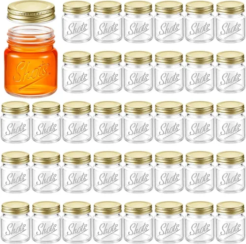 Miniatura 12 de Tessco 72 piezas Mini tarros de albañil Vasos de chupito con tapas de 2 oz Apto para lavavajillas Tarros de conservación de mason para despedida