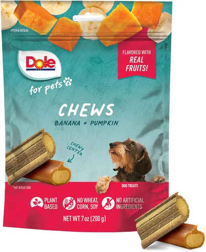 Dole para Mascotas Masticables para Perros Recién Traídos, Golosinas para Perros Surtidas Sabor Plátano y Calabaza, 7oz | Con Sabor de Verduras