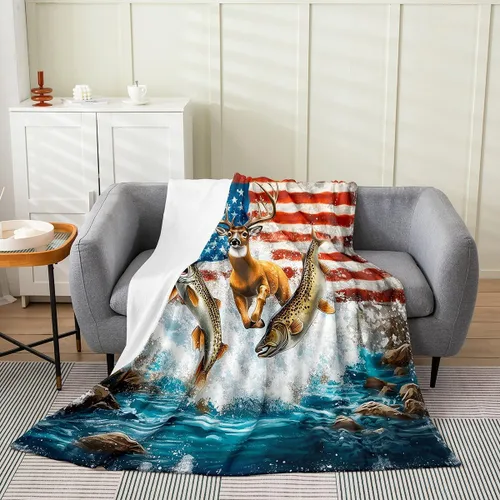 Miniatura 27 de Erosebridal American Flag Blanket 40x50 Army Green Camo Flannel Blanket for Bed Sofa Crib Bear Claw Hunting Theme Bedroom Decor Camoflage Camping