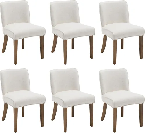 Miniatura 8 de chairus Juego de 4 sillas de comedor de granja, cómodas sillas de cocina tapizadas de tela de lino, sillas de comedor de madera marrón nogal