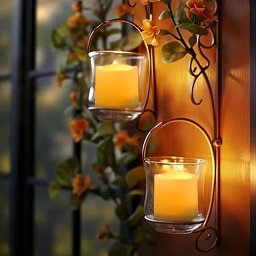 Miniatura 42 de 4 velas LED escalonadas sin flama, de pilas, impermeables, para exteriores, con temporizador, luz nocturna parpadeante de resina plástica, para Cera.
