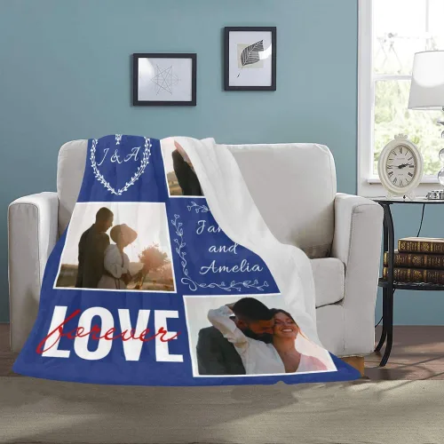 Miniatura 4 de HUGLAZY Manta de franela personalizada con fotos y nombre para regalo del día de San Valentín para novio, novia, esposo y esposa