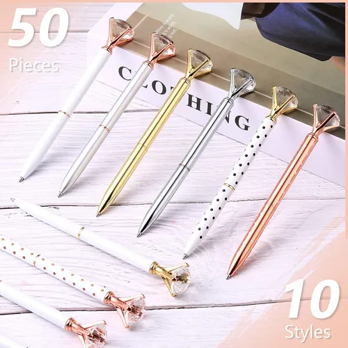 Miniatura 2 de Leinuosen 50 bolígrafos de diamantes a granel con cristal para despedida de soltera, bolígrafos de metal brillante con tinta negra para despedida