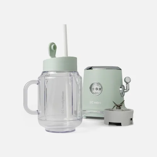 Miniatura 7 de ECretro - Mezclador retro para licuadores de batidos, exprimidor de encimera con taza y tapa de viaje sin BPA de 20 onzas, 300 W, 2 velocidades