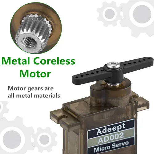 Miniatura 3 de Adeept AD002 4 unids 90S 9G Micro Servo Motor, Metal Geared Micro Servo para RC Robot Coche Helicóptero Avión Controles Barco Raspberry Pi Project