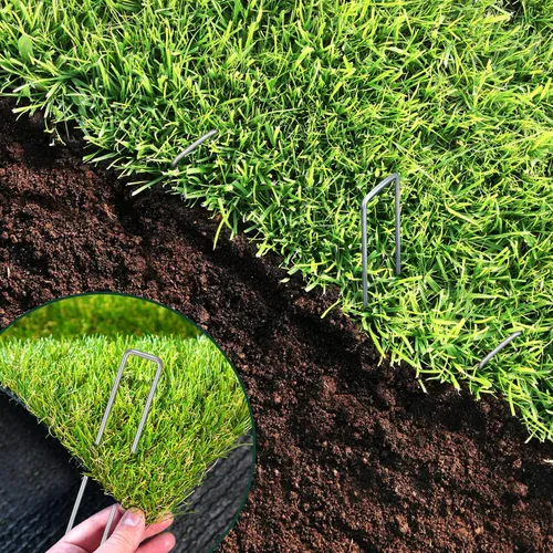 Miniatura 6 de CEWOR Paquete de 500 Grapas de Paisaje de 6 Pulgadas Calibre 11 Estacas de Jardín, Grapas de Jardín Galvanizadas Pines en Forma de U Grapas