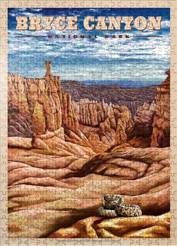 Miniatura 8 de MyPuzzle Bryce Canyon National Park - Pilares de piedra, póster de viaje vintage, rompecabezas premium de 100 piezas para adultos
