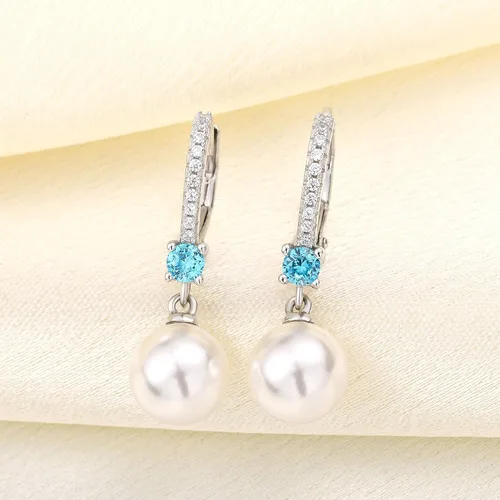 Miniatura 3 de JO WISDOM Pendientes de aro de perlas de agua dulce de plata de ley 925 con perlas reales colgantes, perlas de imitación