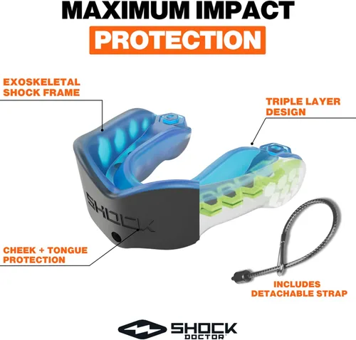 Miniatura 2 de Shock Doctor Gel Max - Protector bucal, protección resistente y ajuste personalizado, juvenil, frambuesa azul