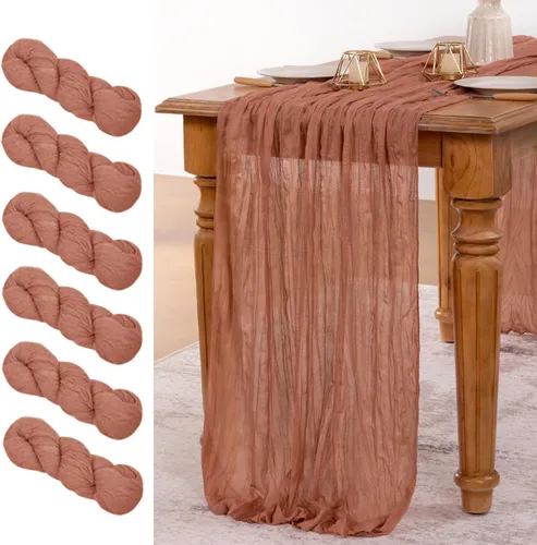 Miniatura 8 de MLMW Paquete de 6 Caminos de Mesa de Estopilla Azul Polvoriento para Revelación de Género Boho Gasa Rústica de Tela de Queso Camino de Mesa 160 Azul