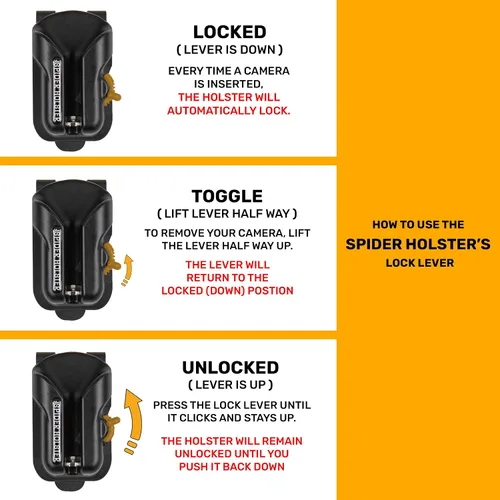 Miniatura 2 de Spider Holster – Pistolera de cámara con clip y opciones de extracción rápida y bloqueo seguro. Incluye placa para cámara con pin de acero Funda +