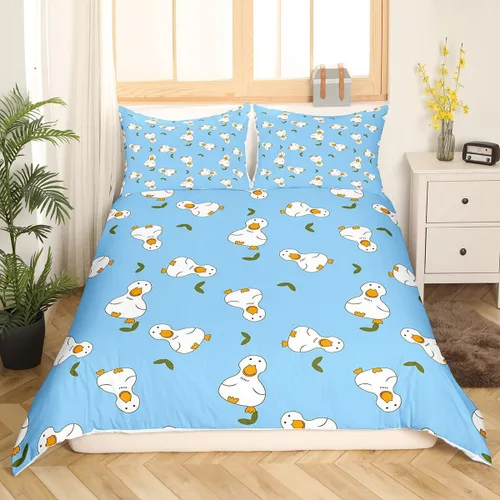 Miniatura 10 de Erosebridal Funda de edredón para niños y niñas, diseño de pato amarillo, diseño de patos de dibujos animados, juego de ropa de cama de animales