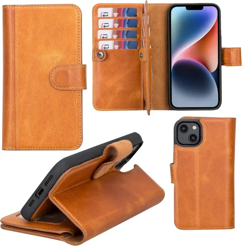 Miniatura 41 de HARDISTON Funda de piel auténtica de alta calidad hecha a mano para iPhone 11 Pro de 5.8 pulgadas, tarjeteros de doble folio, funda magnética Negro