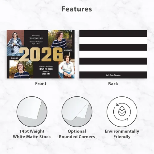 Miniatura 3 de Let's Make Memories Anuncios de graduación personalizados para clase de 2026 o cualquier año, invitaciones de calidad premium, 5 x 7, tarjetas Un