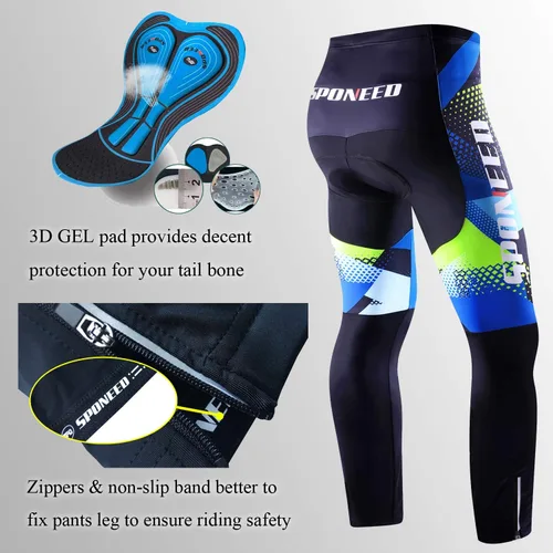 Miniatura 3 de Cycling Pants for Men Road Bike Compression Tights Winter Biking Bottoms with Padding UV Proof