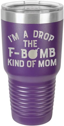 Miniatura 18 de I'M A DROP THE F BOMB KIND OF MOM Vaso negro de 30 onzas con popote y tapa superior deslizante Taza de viaje de acero inoxidable Comparar