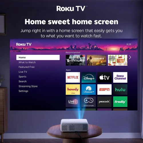 Miniatura 4 de Aurzen Proyector inteligente Roku TV con Wifi y Bluetooth, experiencia de transmisión Roku incorporada, 1080P FHD, audio Dolby