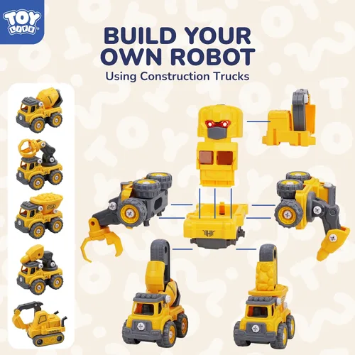 Miniatura 4 de TOY Life Juguetes para niños de 3, 4, 5, 6, 7 años, vehículos de construcción, robots transformadores, juguetes para niños, 5 en 1, juguetes