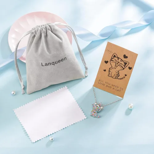 Miniatura 5 de Lanqueen - Collar con colgante de gato, joyería para mujeres y niñas, amantes de los gatos, collar con 18 + 2.4 pulgadas de cadena