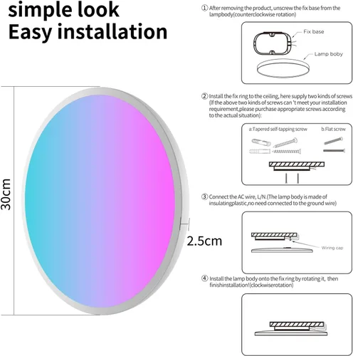 Miniatura 6 de RGBCW - Luces de techo LED inteligentes que cambian de color, compatible con Alexa Google Home, lámpara de techo empotrada de 24 W, programador