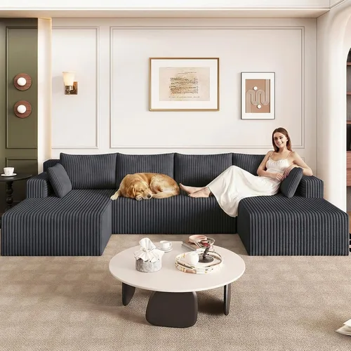 Miniatura 72 de Sofá modular de 95 pulgadas con otomana, moderno sofá nube de pana con asiento profundo, sofá sin hueso tapizado de 3 plazas en forma de U para sala