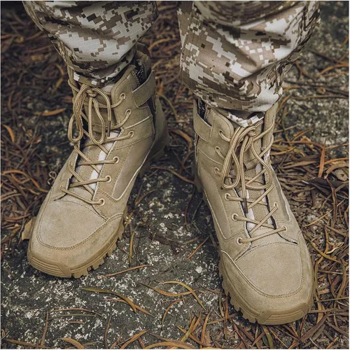 Miniatura 7 de Botas tácticas de senderismo para hombre, botas de combate ligeras, con cremallera lateral, botas militares duraderas para exteriores