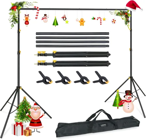LINCO Lincostore Kit de soporte para fondo de estudio fotográfico ajustable 10x6.5 pies con sistema de soporte de fondo para fotografía y bolsa de