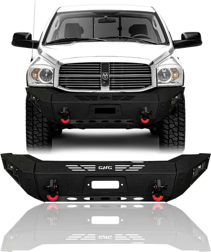 Miniatura 7 de Parachoques delantero de acero para Dodge Ram 1500 2006-2008 con placa de cabrestante y luces (textura negra)