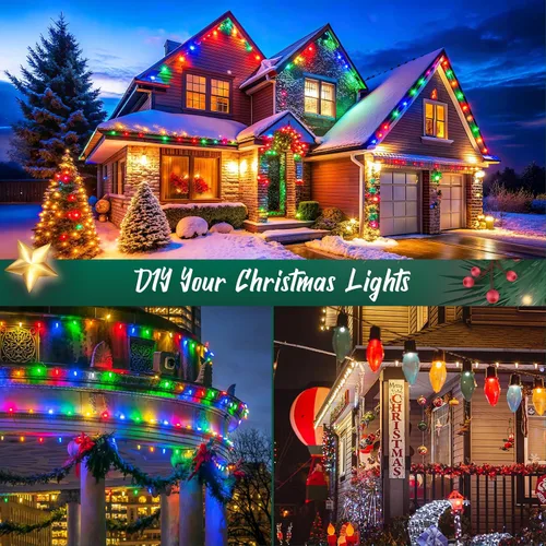 Miniatura 7 de Brightown Tira de luces C9, tira de luces de Navidad para exteriores de 100 pies con 100 enchufes para decoración de Navidad, patio, enchufe de luz