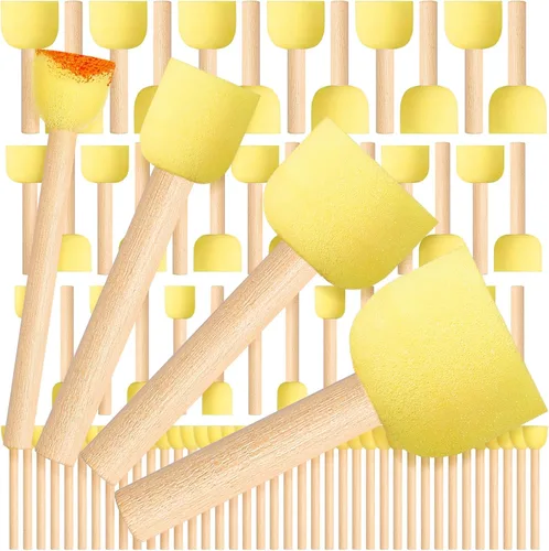 Miniatura 8 de Sabary Juego de 100 esponjas redondas de espuma, pinceles de esponja de pintura con mango de madera, juego de esponja para pintura, juego