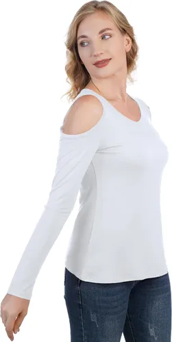 Miniatura 6 de Camiseta de manga larga con cuello en V y hombros descubiertos para mujer