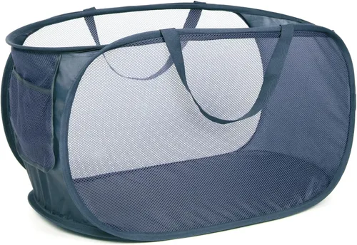 Miniatura 32 de Cesta de lavandería desplegable de malla resistente, cestas plegables con bolsillo lateral, cesta de ropa plegable con asas de transporte reforzadas