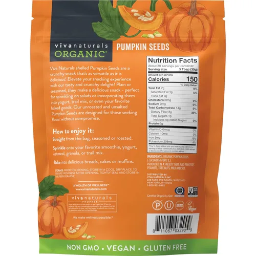 Miniatura 3 de Viva Naturals Semillas de calabaza orgánicas, 2 libras (32 onzas, 907 g) – Despeladas, sin tostar, sin sal, sin transgénicos, veganas, buena fuente