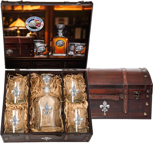 Miniatura 8 de Heritage Pewter Alabama Capitol - Juego de baúl Recipiente de líquido de 24 onzas con 4 vasos de agua Vidrio de peltre elaborado por expertos