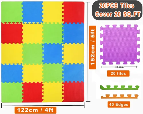 Miniatura 3 de Kangler Alfombrillas de Juego de Rompecabezas para Niños, 20 Piezas de Baldosas de Piso de Espuma Extra Grandes y Coloridas, Alfombrillas de Piso