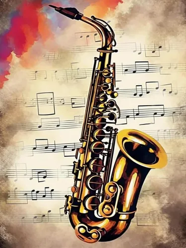 YEEIFFD Notas musicales vintage de Navidad, saxofón musical retro, kit de pintura de diamantes para adultos, arte de diamantes por números, arte de
